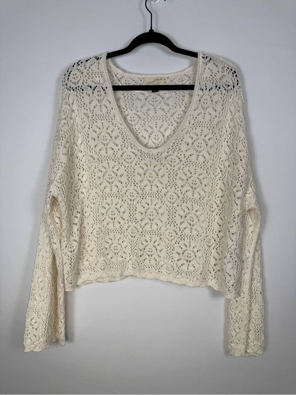 Universal Thread Women’s Open Stitch V-Neck Pullover Sweater, Cream, XL